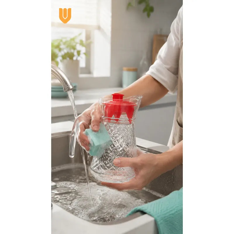 Jarra Vidrio Jugo Agua Decorativa Bebidas Cocteles Frio 1l Transparente Tapa Roja Jarra Vidrio 1 Litro Agua Jugos Bebidas Té... 1 Litro Jarra Refrigerador