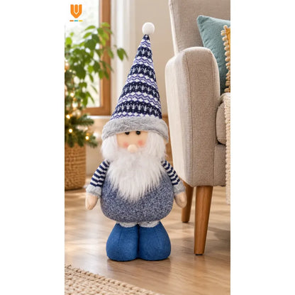 Muñeco Pascuero Navideño 105cm Retraible Decorativo Figura Blanco Pascuero Azul Muñeco Navideño Retráctil Patas Rayadas Altura Ajustable Gorro Nórdico Barba Blanca Decoración 105cm Pascuero Retraible