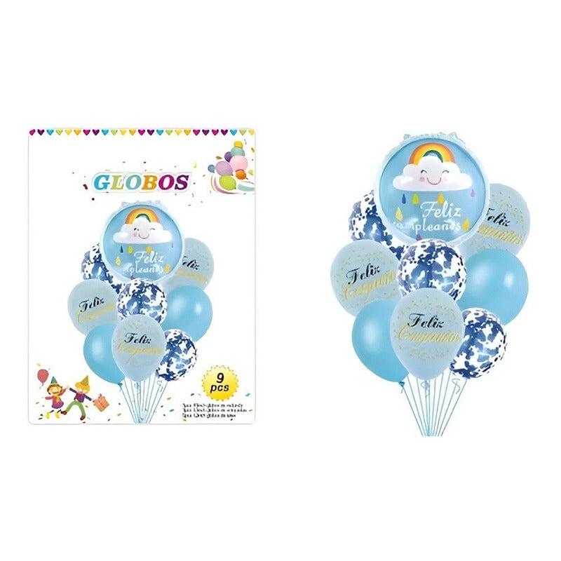 Set 9 Globos De Cumpleaños Decoracion De Cumpleaños Arcoiris