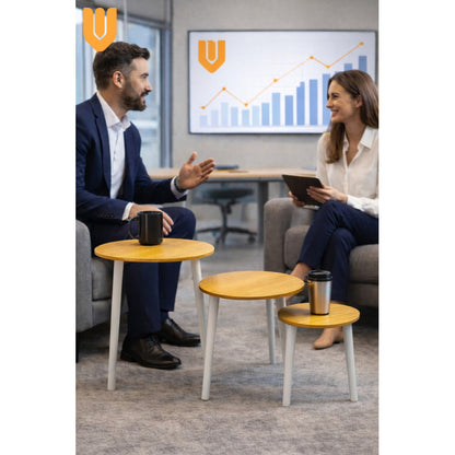 Set 3 Mesas Centro Redondas Bambu Living Minimalista Moderno Bambú