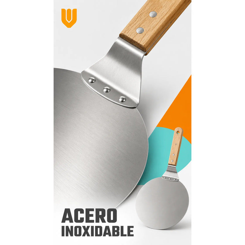 Pala Pizza Espátula Redonda Acero Mango Madera 25,5cm Pala Pizza Espátula Redonda Acero Inoxidable Mango Madera Utensilio Gastronómico Horno Cocina Pizzería Panadería Hornear 25.5cm