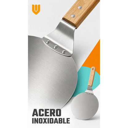 Pala Pizza Espátula Redonda Acero Mango Madera 25,5cm Pala Pizza Espátula Redonda Acero Inoxidable Mango Madera Utensilio Gastronómico Horno Cocina Pizzería Panadería Hornear 25.5cm