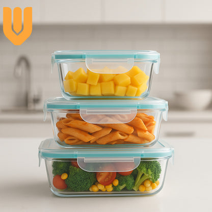 Set 3 Taper Hermético Vidrio Contenedor Cocina Alimentos