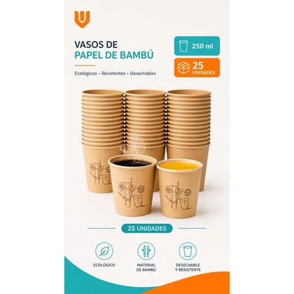 Vasos Ecologicos Reciclables Bebidas Calientes Resistente Marron Kraft Natural Cafe Latte Capuccino Gourmet Ecologico Reciclable Minimalista Cafeteria Premium