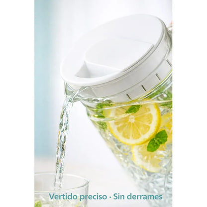 Jarra Vidrio Vintage Tapa Asa Vidrio Resistente Agua Jugo Transparente Diamante Batidos Bebidas Frías Cocina Mesa Hogar Servicio Diario Diseño Clásico Uso Familiar Capacidad Ampl