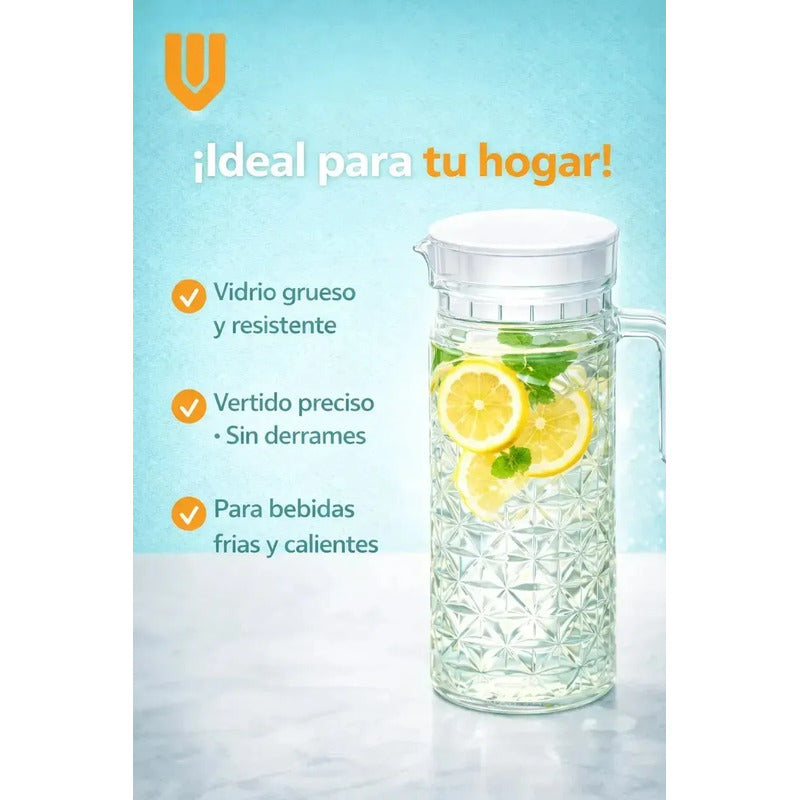 Vitrineon Recipiente Cristal Transparente 1 1 Litro Servicio Transparente Diamante Vidrio Cristal Claro Brillante Elegante Cocina Mesa Hogar Bebidas Agua Jugo Limonada Batidos