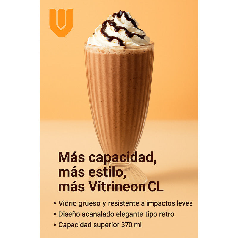 6 Vasos Altos Vidrio Acanalado Batidos Postres Helados 370 M Vaso Vidrio