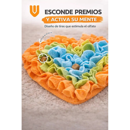 Juego Busqueda Comida Perro Estimulacion Mental Interactiva Multicolor Tonos Pastel Rosa Celeste Amarillo Naranja Verde Juguete Mascota Diseño Corazon Tela Suave Lavable Resistente