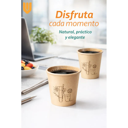 Vasos Cafe Te Agua Desechable Descartable Carton Modelo 9oz 50 Unidades Marron Kraft Natural Acabado Mate Papel Ecologico Estilo Organico Look Cafeterias Minimalista Elegante