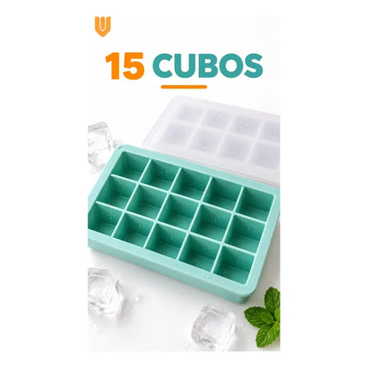 Pack 2 Hielera Tapa Cubeta Molde Hielo Silicona 15cubos Mult Cubetera Hielera Silicona Tapa Hielo Molde Reutilizable Lavable Congelador Bebidas Congelador Multicolor Cubetera Hielera Silicona...