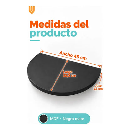 Repisa Flotante Semicircular Mdf Negro 45cm Vitrineon Cl Negro Repisa Mural Flotante Estante Decorativo Organización Recibidor Living Oficina Madera Mdf Muro Concreto Vestidor 45cm