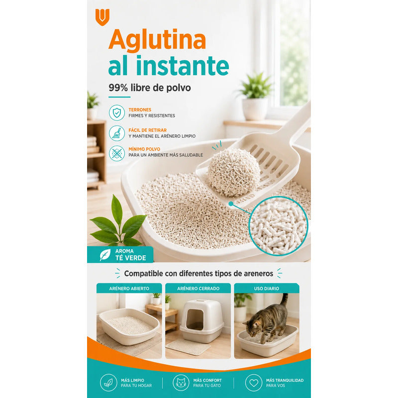 Arena Gatos Aglutinante Sanitaria Tofu Te Verde 2.6kg Clean Arena Sanitaria Tofu Te Verde 7 Litros Aglomerante Biodegradable Absorcion Control Olores 99 Porciento Libre Polvo Gatos - 2.6kg