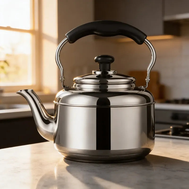 Tetera Cuello Cisne Invierno Café Gourmet Acero Metal Plateado Metalico Brillante Elegante Estilo Gourmet Moderno Cocina Barista Premium Acabado Acero Inoxidable