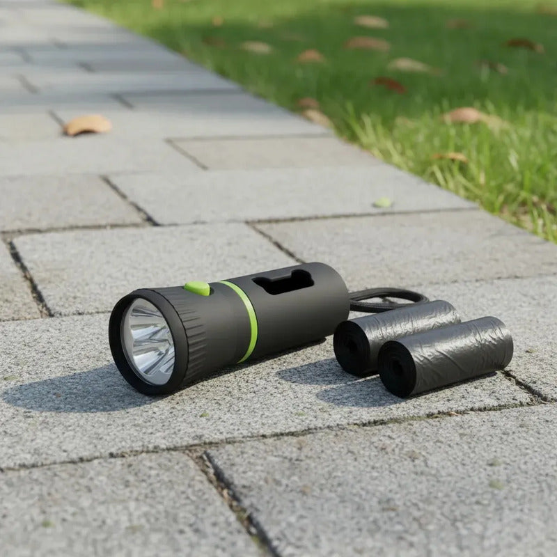 2 Dispensador Bolsas Mascotas Popo Caca Rollo Bolsas Luz Led Negro Dispensador Bolsas Mascota Linterna Led Porta Rollo Excremento Perro Gato Plastico 10 X 4 Cm Incluye Bolsas Premium