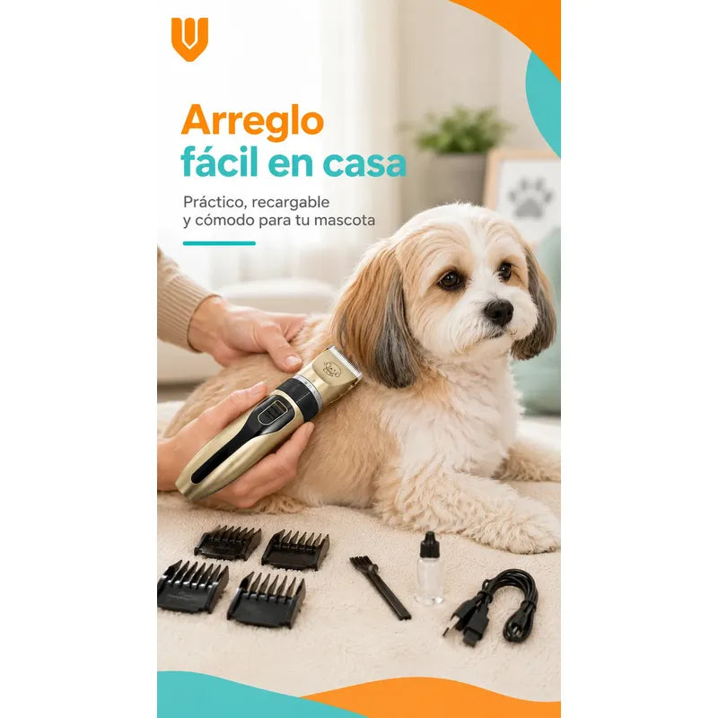 Maquina Peluquera Profesional Corta Pelo Mascotas Perro Gato Negro Dorado Acabado Brillante Rasuradora Mascotas Geemy Gm6063 Cuerpo Oscuro Detalles Oro Peines Tijera Lima Kit Cortes