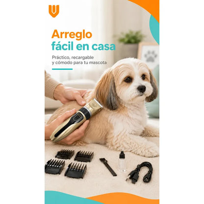 Maquina Peluquera Profesional Corta Pelo Mascotas Perro Gato Negro Dorado Acabado Brillante Rasuradora Mascotas Geemy Gm6063 Cuerpo Oscuro Detalles Oro Peines Tijera Lima Kit Cortes