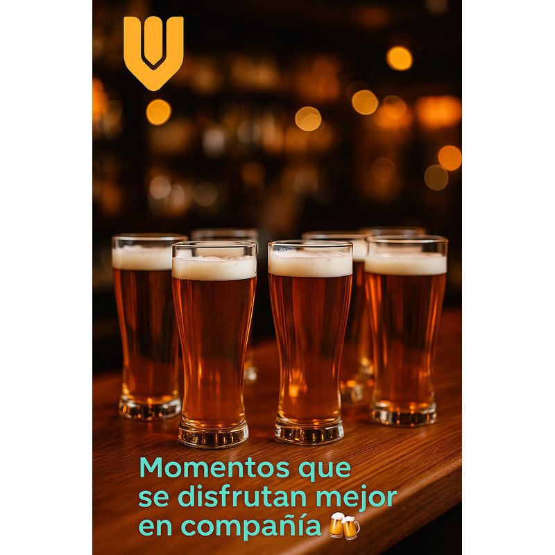 Set 6 Vasos Cerveceros Vidrio 710 Ml Diseño Ergonomico Calid