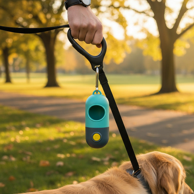 Dispensador Bolsas Mascota Linterna Led Paseos Nocturnos