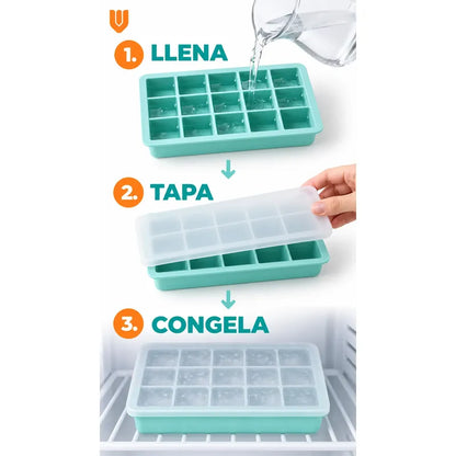 Pack 2 Hielera Tapa Cubeta Molde Hielo Silicona 15cubos Mult Cubetera Hielera Silicona Tapa Hielo Molde Reutilizable Lavable Congelador Bebidas Congelador Multicolor Cubetera Hielera Silicona...