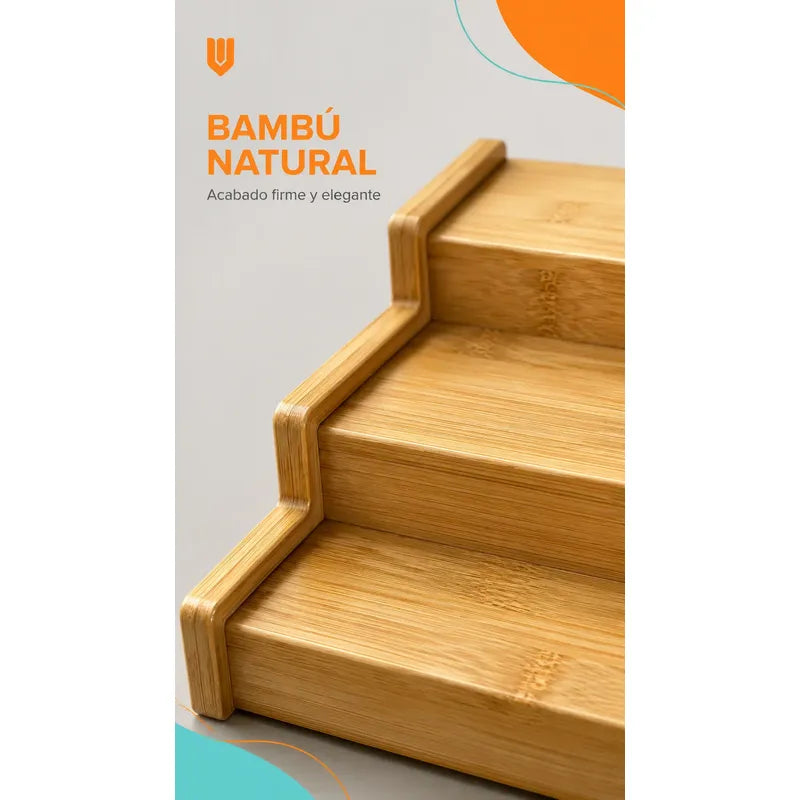 Organizador Porta Condimentos Especiero Expandible 3 Niveles Bambú Organizador Especias Expandible 3 Niveles Especiero Escalonado Cocina Despensa Condimentos Ajustable 22 A 38 Cm