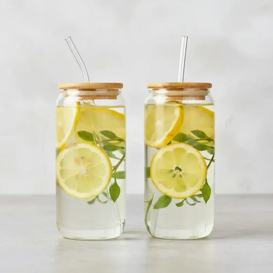 Set 2 Vasos Vidrio 630ml Bombilla Vidrio Tapa Bambu Set 2 Vasos Vidrio Transparente Tapa Bambu Bombilla Vidrio Reutilizable Apto Lavavajillas Estilo Vintage Hogar Cocina Transparente