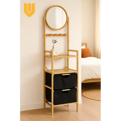 Organizador Bambú Ropa Espejo Doble Canasto Multifuncional Multicolor