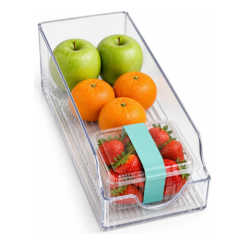 Organizador Acrílico 35cm Refrigerador Despensa Transparente Transparente Acrílico Rectangular Organizador Abierto Frente Bajo Base Acanalada Despensa Refrigerador Orden
