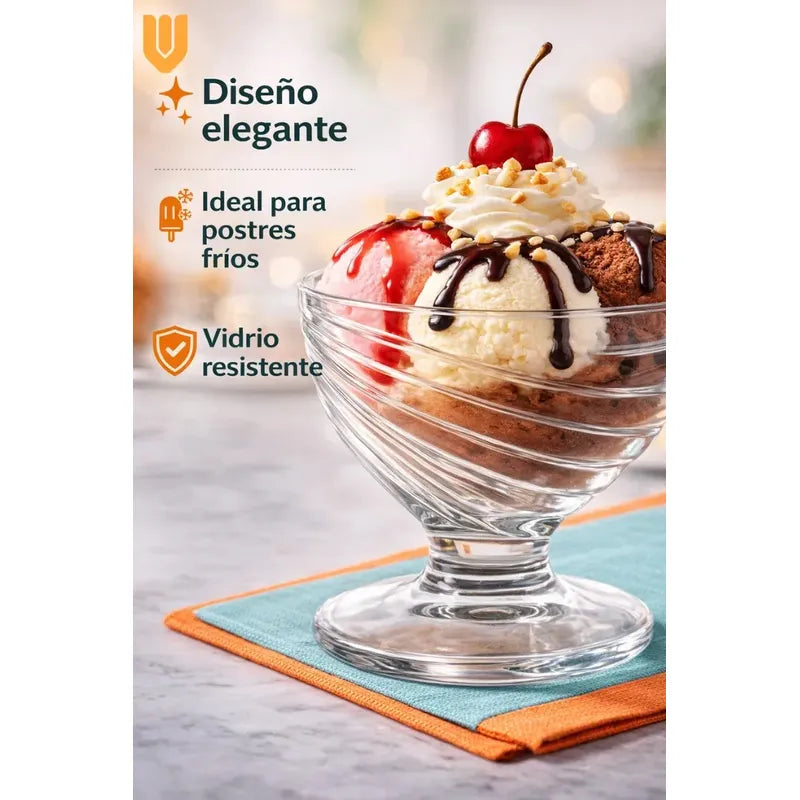 6 Vajilla Helados Restaurante Cafeteria Exhibicion Postres Incoloro Vidrio Claro Premium Estetica Moderna Reposteria Exhibicion Gastronomica