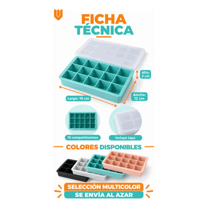 Hielera Tapa Cubeta Molde Hielo Silicona 15cubos Multicolor Cubetera Hielera Silicona Tapa Hielo Molde Reutilizable Lavable Congelador Bebidas Congelador Multicolor Cubetera Hielera Silicona...