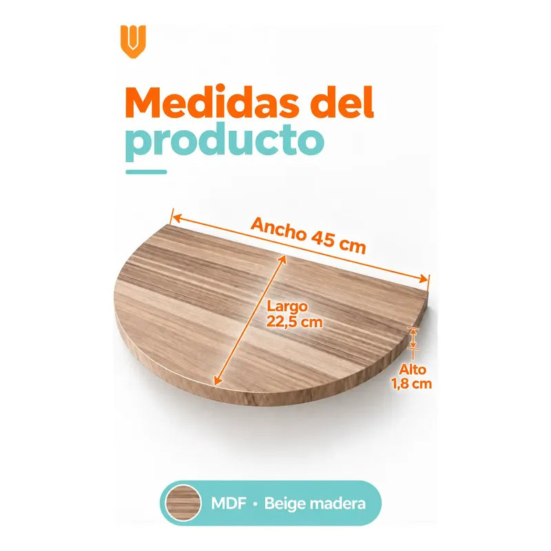 Repisa Flotante Semicircular Mdf Beige 45cm Vitrineon Cl Beige Repisa Mural Flotante Estante Decorativo Organización Recibidor Living Oficina Madera Mdf Muro Concreto Vestidor 45cm