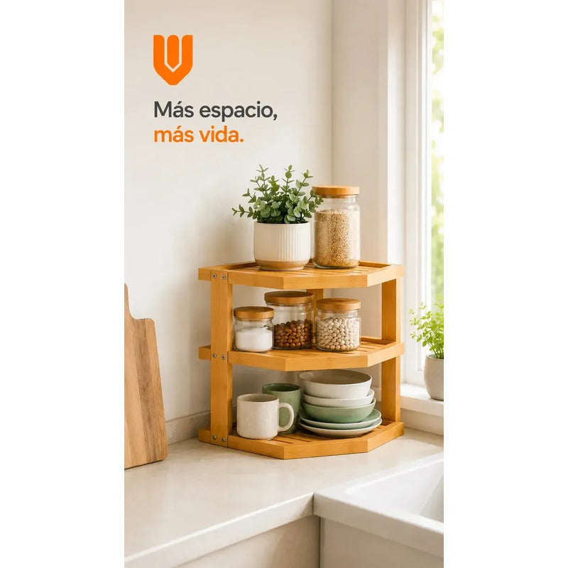 Almacenador 3 Niveñes Cocina Baño Espacios Reducidos Hogar M Marron Claro Bambu Natural Nordico Minimalista Elegante Moderno Cocina Baño Hogar Compacto Premium