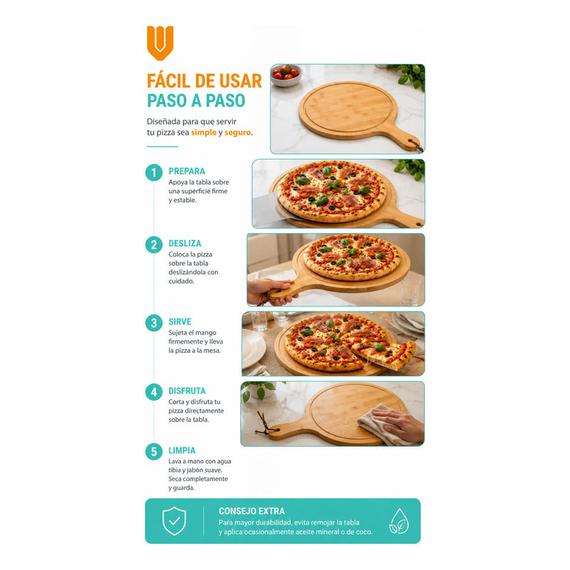 Tabla Bambu Pizza Picoteo Redonda Uso Hogar Cocina Resistent Bambú Natural Gourmet Artesanal Cocina Elegante Minimalista Rustico Premium Presentacion Pizza Picoteo Marron Natural Bambú Madera...