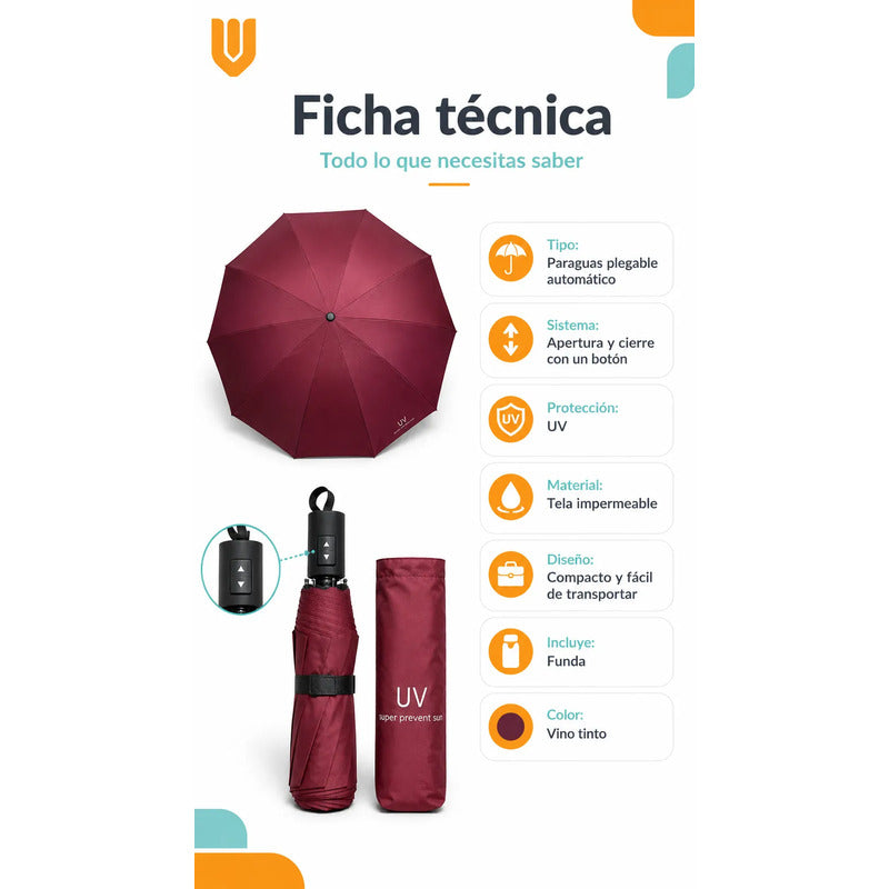 Paragua Parasol Lluvia Retractil Plegable 8 Varill Sombrilla