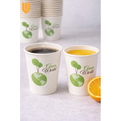 Vasos Desechable Compostables Biodegradable Café Jugo Agua X50 Unidades Blanco Verde Natural Eco Biodegradable Sustentable Diseño Limpio Consumo Responsable Cafeteria Bebidas