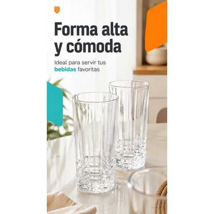 Set Vasos Vidrio Jugo Bebida Transparente Cristal 300 Ml Transparente Cristalino Vidrio Incoloro Brillante Elegante Neutro Cocina Comedor Jugos Bebidas Cocteles Pack 6 Vasos 300 Ml