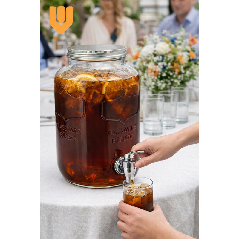 Dispensador Vidrio 8l Jugo Agua Bebidas Canilla Dispensador Bebidas Vidrio 8l Frasco Jugo Agua Fiestas Hogar Canilla Servicio Mesa Transparente