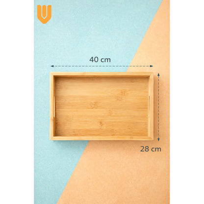 Bandeja Bambu Ecologico Premium Rectangular Asas 40x28cm Bambú