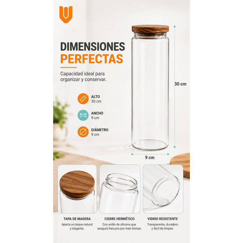 Frasco Vidrio Transparente Hermético Tapa Bambú Cocina Transparente Natural Bambú Cristal Claro Minimalista Cocina Gourmet... Transparente Natural Bambú Cristal Claro Minimalista Cocina Gourmet...