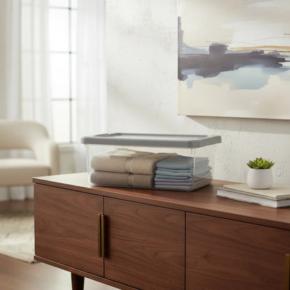 Caja Transparente Aplilable Organizadora Almacenamiento 10 L Transparente Tapa Gris Organizadora