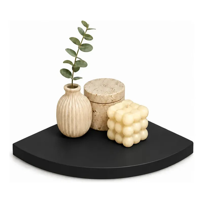 Repisas Flotante Negro Acabado Madera Pared 25cm Esquinera Repisa Esquinera Flotante Acabado Madera Cuarto Círculo Borde Curvo Fijación Oculta Mural Decorativa 25cm