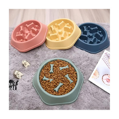 Per-ros Plato De Comida Antiansiedad Mascotas Huesitos Perros Gatos Color Amarillo