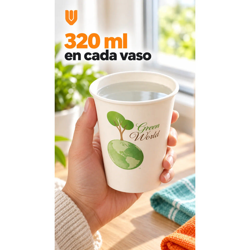 20und Vasos Carton Desechables 320ml Cafe Compostables Jugo Blanco Desechables Biodegradables 320 Ml 20 Unidades Blanco Estampado Verde Árbol Globo Terráqueo Apilables 20und-320ml