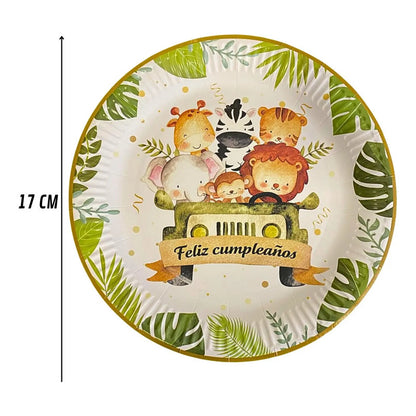 X10 Plato Safari Decoración Cumpleaños Safari Fiesta 17 Cm Multicolor Safari Jungla