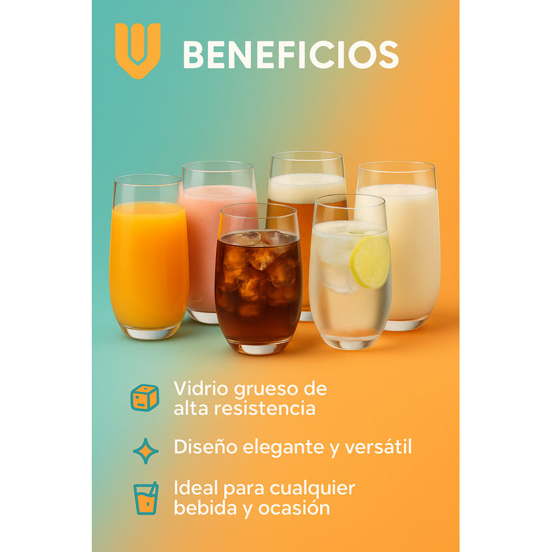 6 Vasos Vidrio Resistente Vasos Jugo Malteadas Bebida 520 Ml Transparente