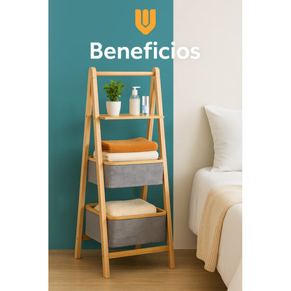 Mueble Organizador Baño Bambu Cestos Tela Repisa Toallas Marrón Claro