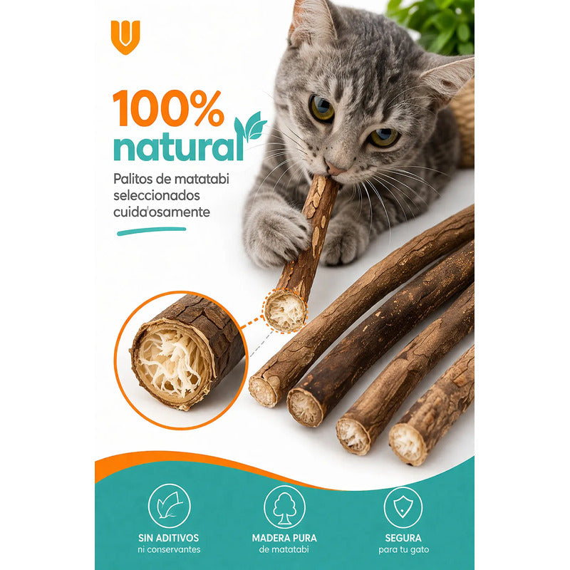 X5 Snack Para Gatos Palitos Hierba Gatera Juguete Yerba Gato Marrón