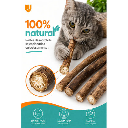 X5 Snack Para Gatos Palitos Hierba Gatera Juguete Yerba Gato Marrón
