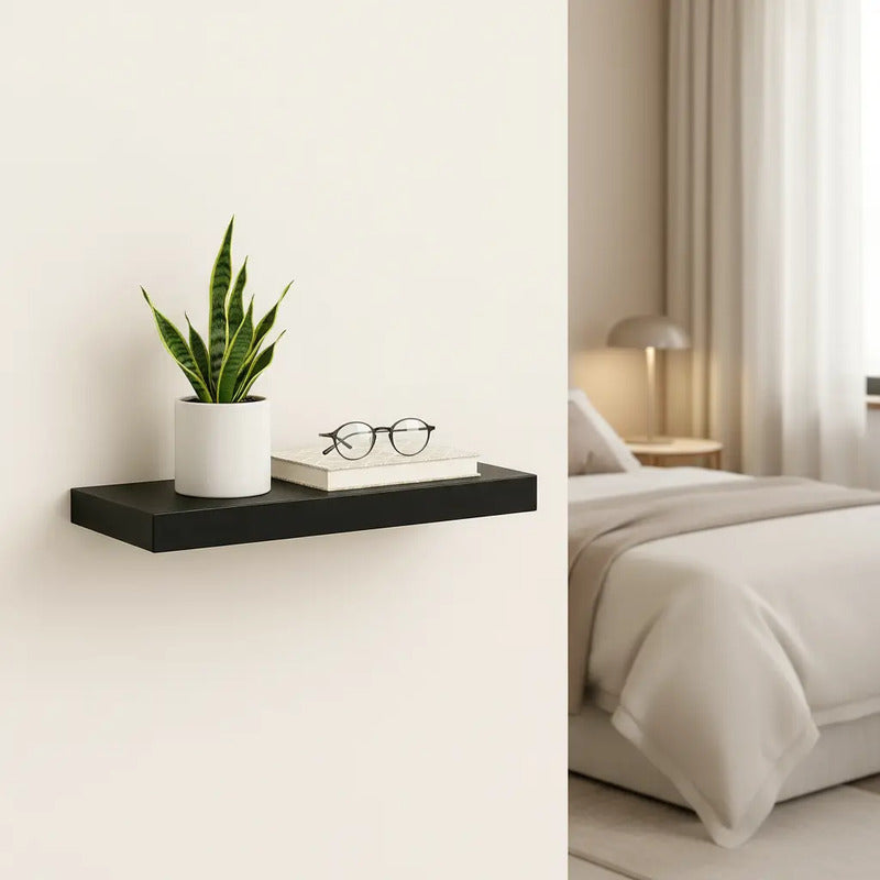 Repisa Flotante Dormitorio Baño Estantes Pared Mdf 40x15 Cm Negro