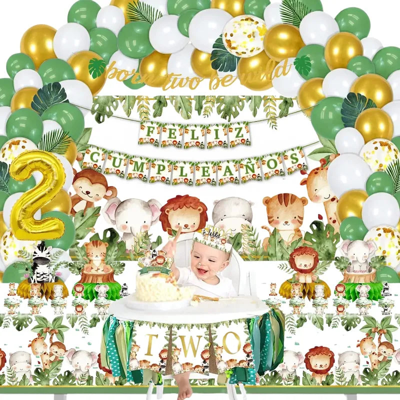 2 Banderín Guirnalda Safari Feliz Cumpleaños Banderín Safari Verde Musgo Safari