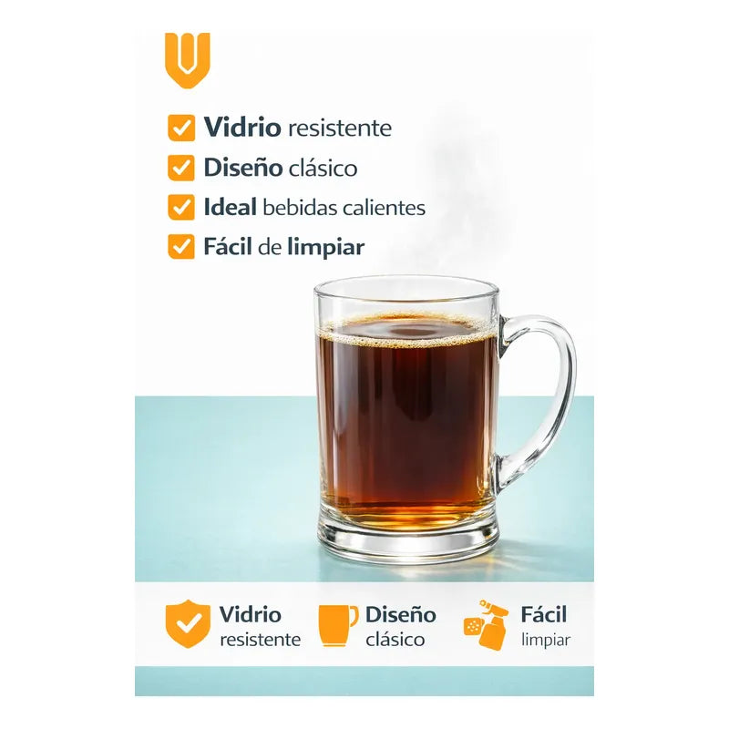 Mug Cerveza Vidrio Grueso Asa Clasico Transparente 670ml Tra Transparente